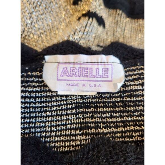 Vintage 80s Arielle Botanical Long Sleeve Sweater Gold Black Pullover - Picture 7 of 7